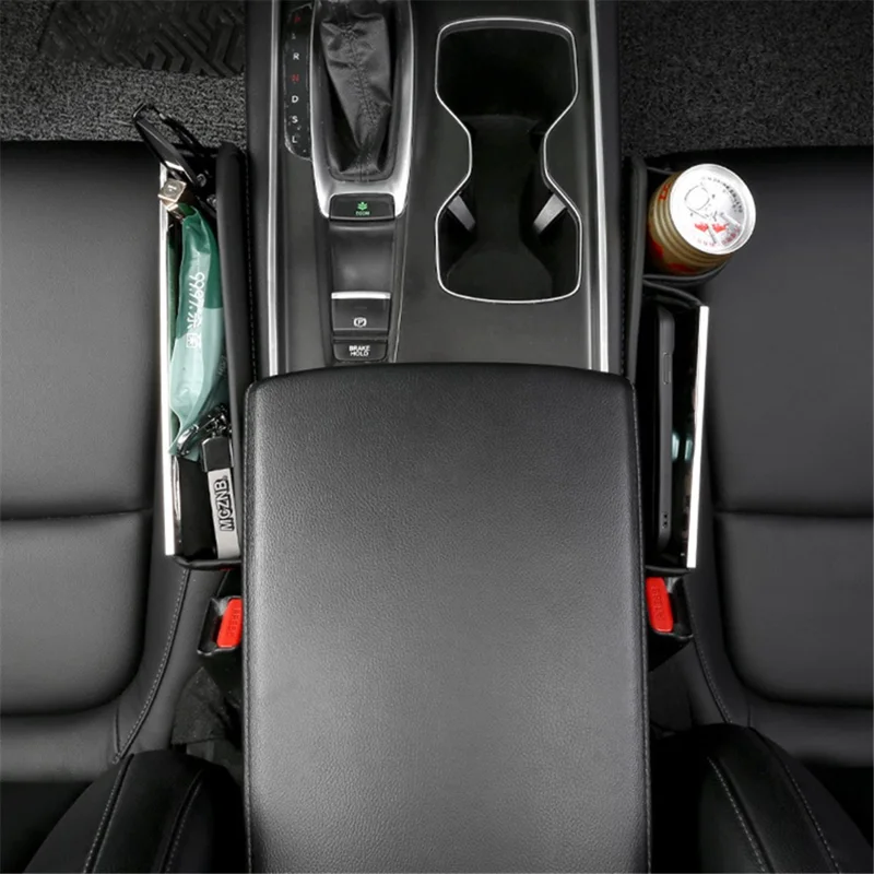 PU Leather Car Seat Gap Organizer Multifunction Console Crevice Filler Storage Box - Brown