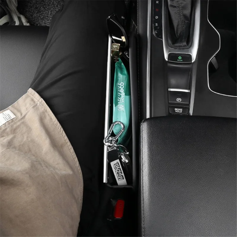 PU Leather Car Seat Gap Organizer Multifunction Console Crevice Filler Storage Box - Brown