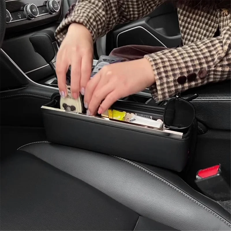 PU Leather Car Seat Gap Organizer Multifunction Console Crevice Filler Storage Box - Brown