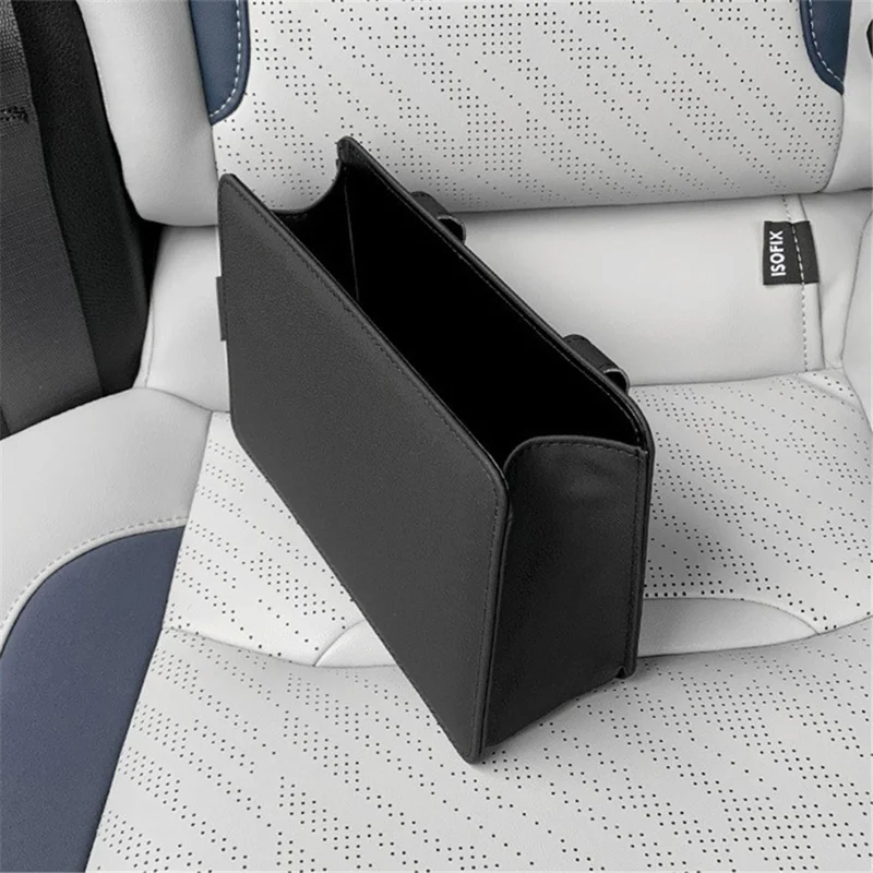 DGNSNH-01 Car Trash Holder Storage Box Vehicle Door Seat Back Hanging Leather Trash Bin - Black