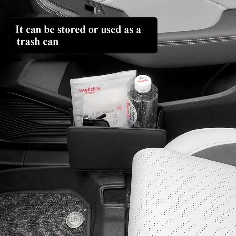 DGNSNH-01 Car Trash Holder Storage Box Vehicle Door Seat Back Hanging Leather Trash Bin - Wine Red