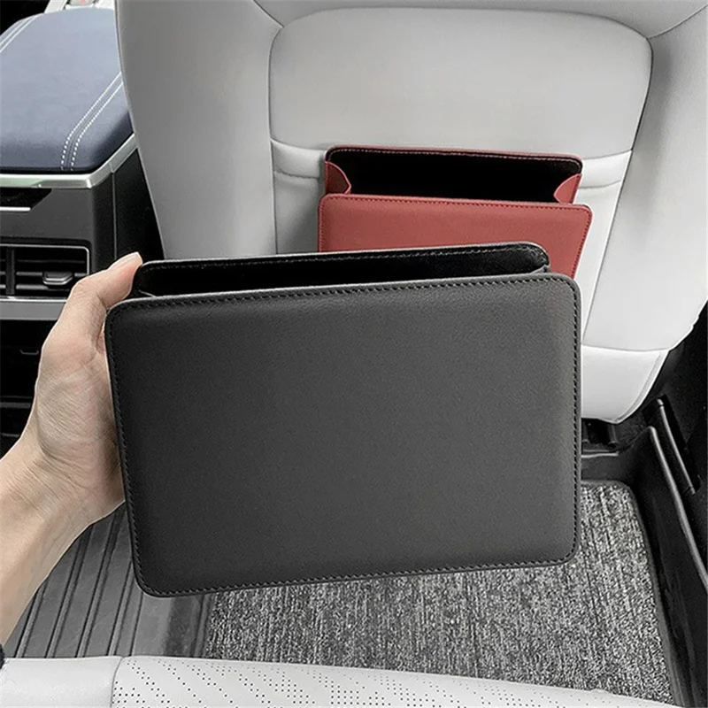 DGNSNH-01 Car Trash Holder Storage Box Vehicle Door Seat Back Hanging Leather Trash Bin - Wine Red