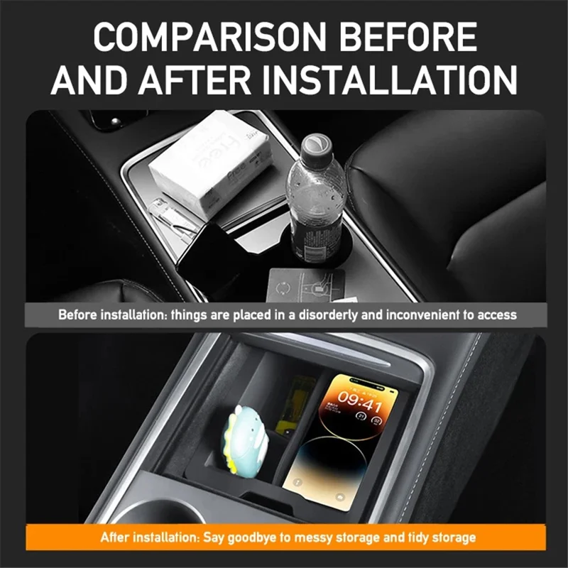 ALZH005 2Pcs / Set For Model Y / 3 Car Center Console Storage Box - Pink / Front / No Baffle