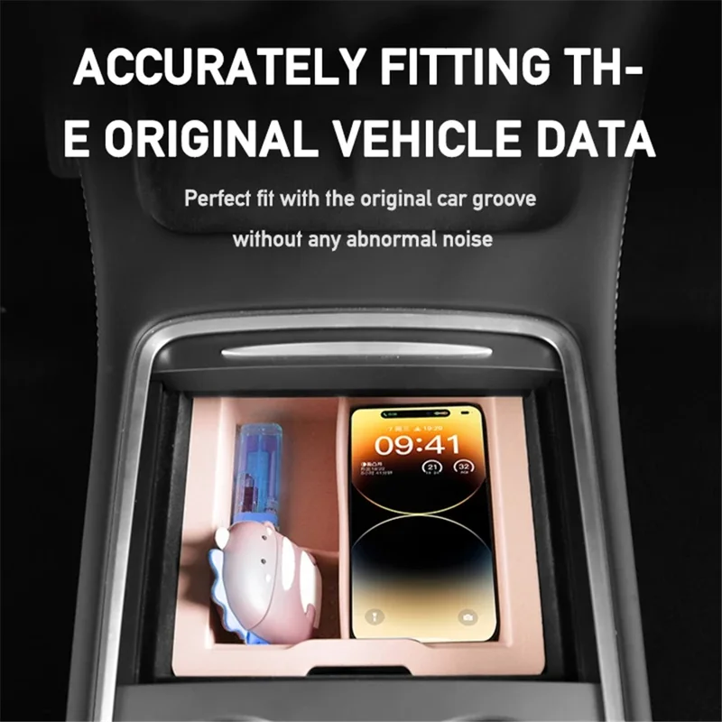 ALZH005 2Pcs / Set For Model Y / 3 Car Center Console Storage Box - Pink / Front / No Baffle