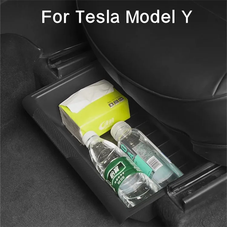 TSL521 For Tesla Model Y Under Seat Drawer TPE Hidden Storage Box, No Lid - Black