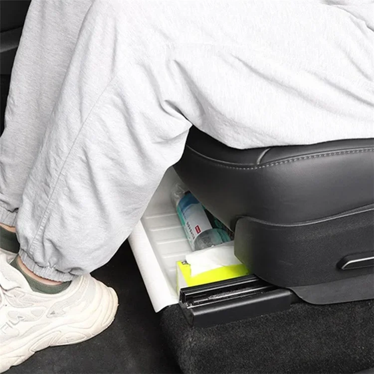 TSL521 For Tesla Model Y Under Seat Drawer TPE Hidden Storage Box, No Lid - Black