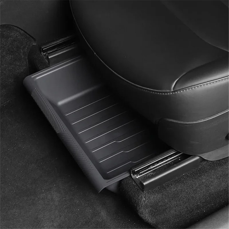 TSL521 For Tesla Model Y TPE+ABS Storage Box with Lid Under Seat Drawer - Grey
