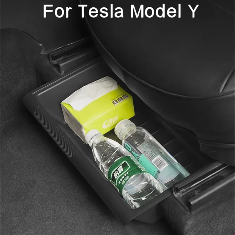 TSL521 For Tesla Model Y TPE+ABS Storage Box with Lid Under Seat Drawer - Grey