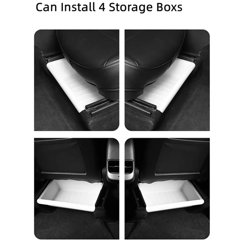 TSL521 For Tesla Model Y TPE+ABS Storage Box with Lid Under Seat Drawer - Grey