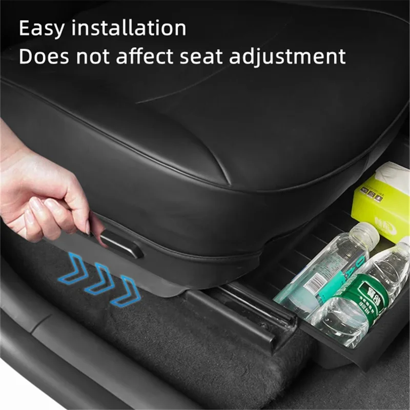 TSL521 For Tesla Model Y TPE+ABS Storage Box with Lid Under Seat Drawer - Grey