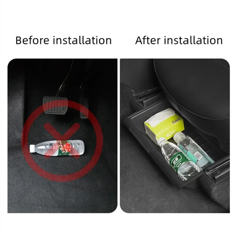 TSL521 For Tesla Model Y TPE+ABS Storage Box with Lid Under Seat Drawer - Grey