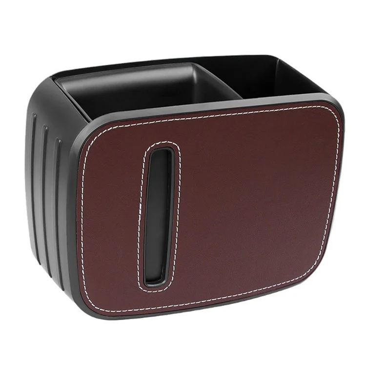 8762 Vehicle Tissue Box Car Seat Back Sundries Storage Box + Garbage Can - Leather / Brown