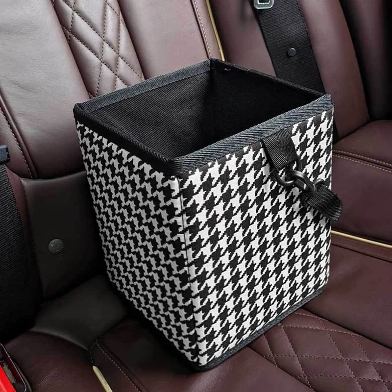 Car Trash Can Foldable Bag Cloth Hanging Garbage Bin Snack Storage Box - Beige - Black White