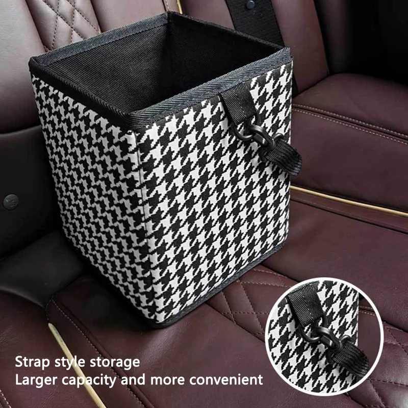 Car Trash Can Foldable Bag Cloth Hanging Garbage Bin Snack Storage Box - Beige - Black White