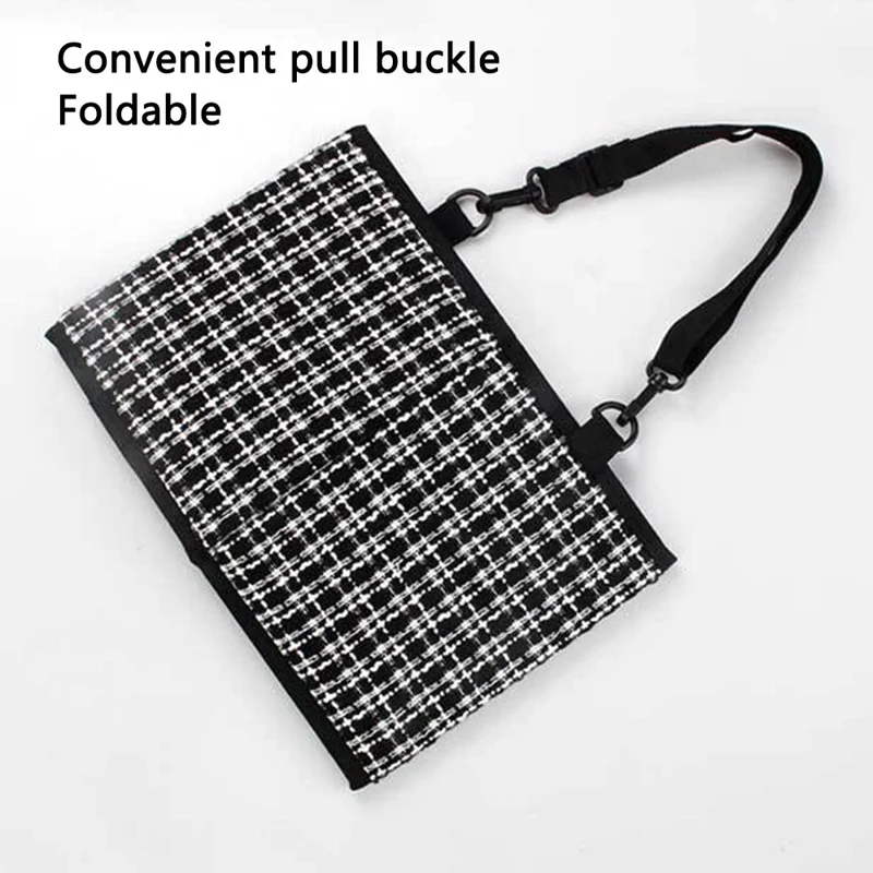 Car Trash Can Foldable Bag Cloth Hanging Garbage Bin Snack Storage Box - Beige - Black White