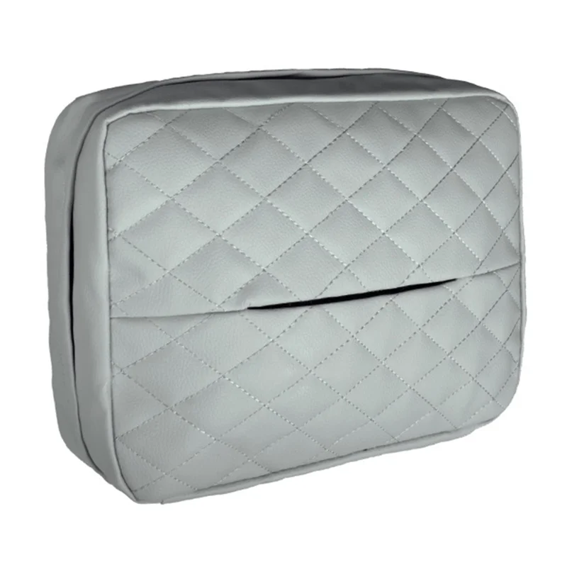 Leather Car Tissue Box Vehicle Seat Back Headrest Hanging Tissue Box - Rhombus Pattern / Grey