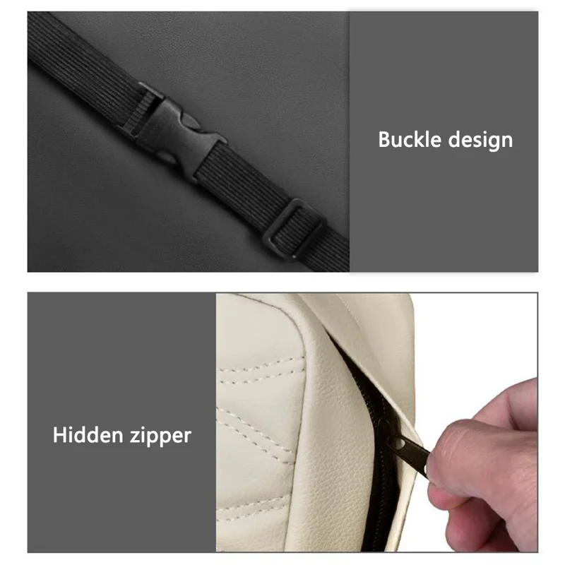 Leather Car Tissue Box Vehicle Seat Back Headrest Hanging Tissue Box - Rhombus Pattern / Grey