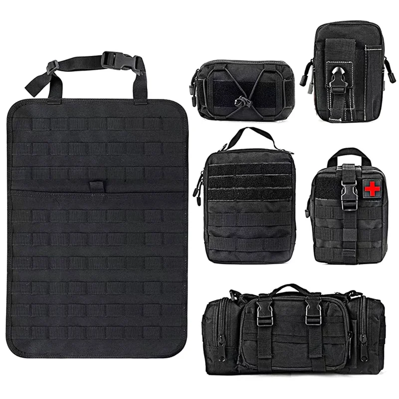 QC001 55x37CM Tactical Car Seat Back Organizer Molle Vehicle Panel Protector - Nero