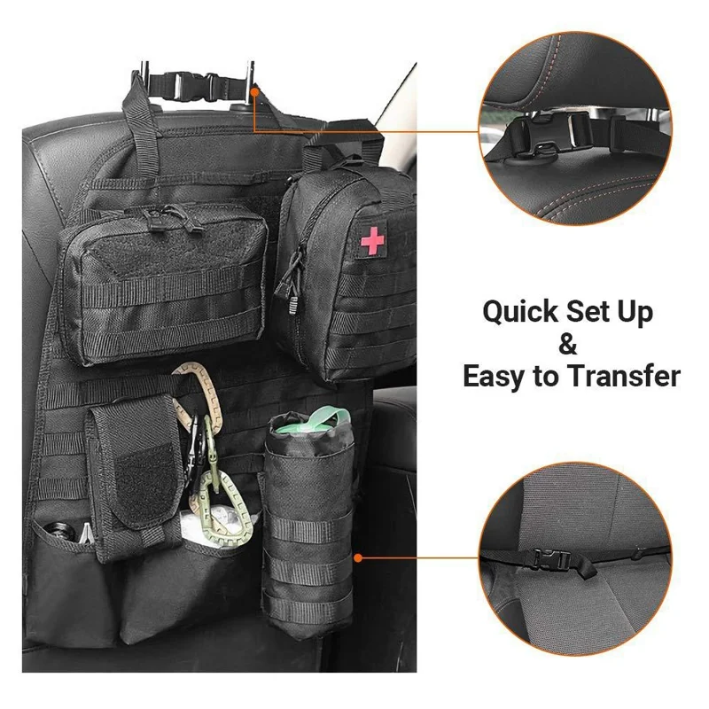 Tactical Style Molle Car Seat Organizer Hanging Bag - 58 x 44cm - Black