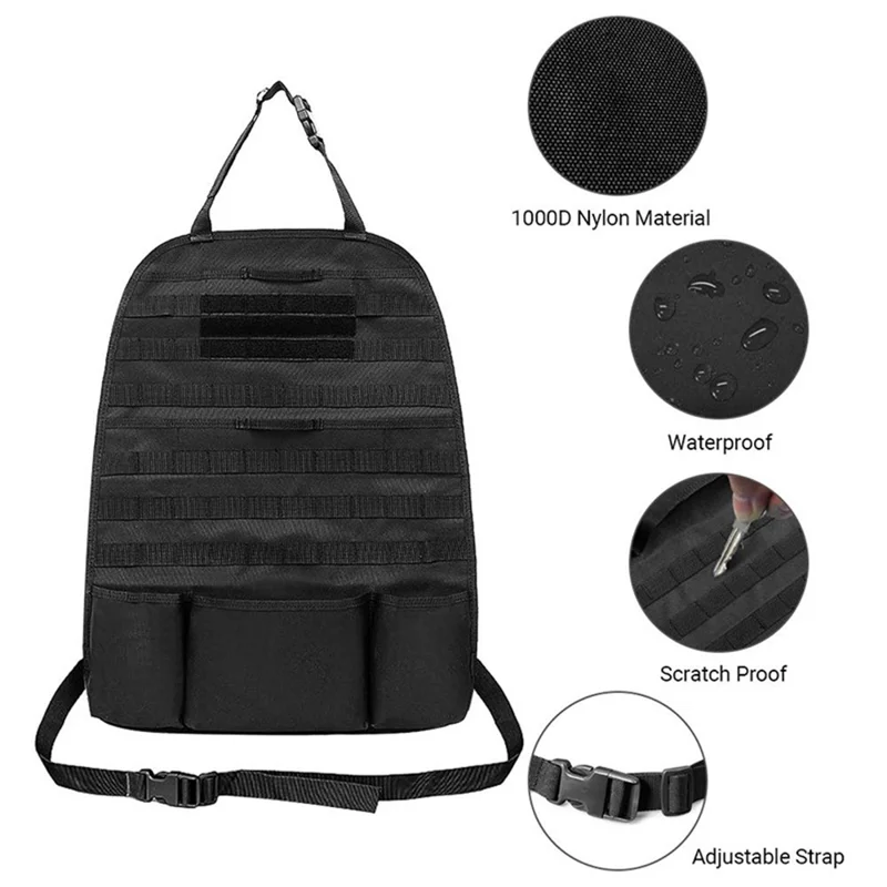 Tactical Style Molle Car Seat Organizer Hanging Bag - 58 x 44cm - Black