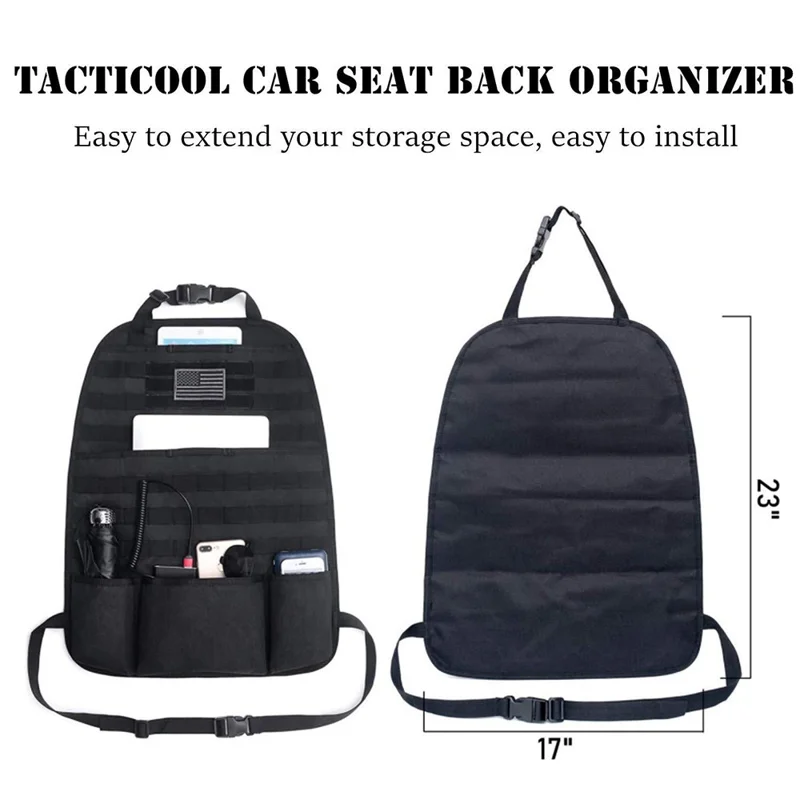 Tactical Style Molle Car Seat Organizer Hanging Bag - 58 x 44cm - Black