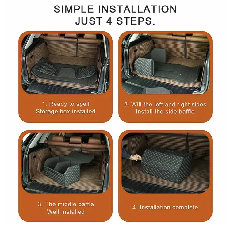 10006 Organizer pieghevole per il bagagliaio dell'auto, contenitore in pelle, scatola di immagazzinaggio, piccola dimensione - Griglia / Linea nera+rossa