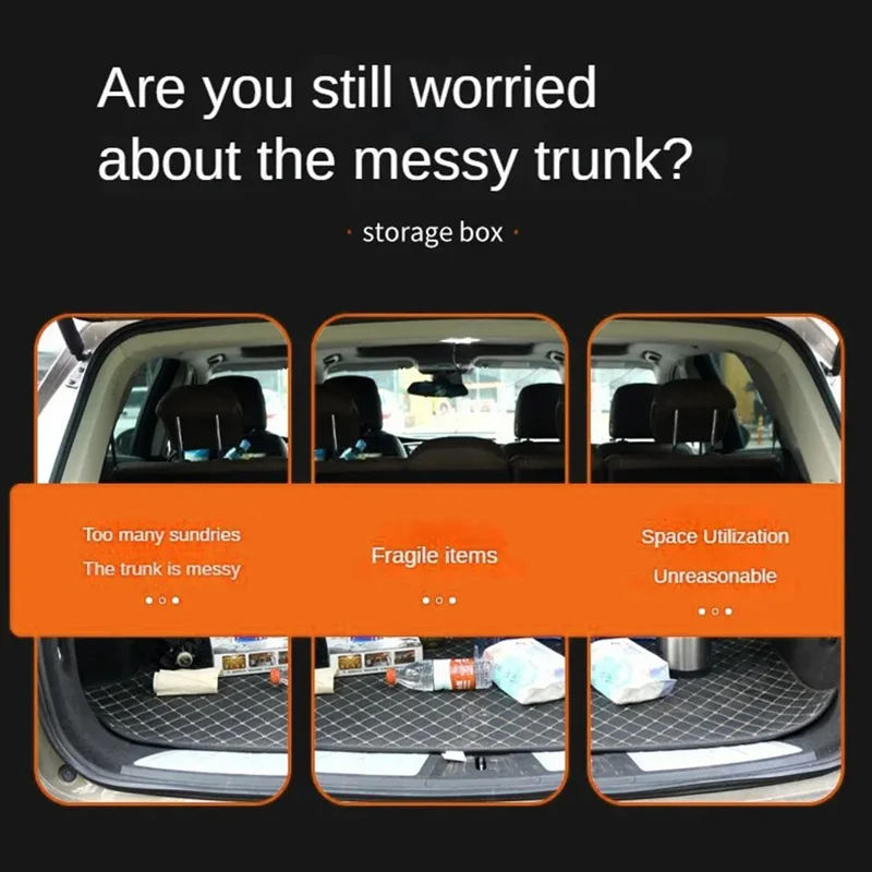 10006 Foldable Car Trunk Organizer Container Leather Storage Box, Small Size - Grid / Black+Beige Line