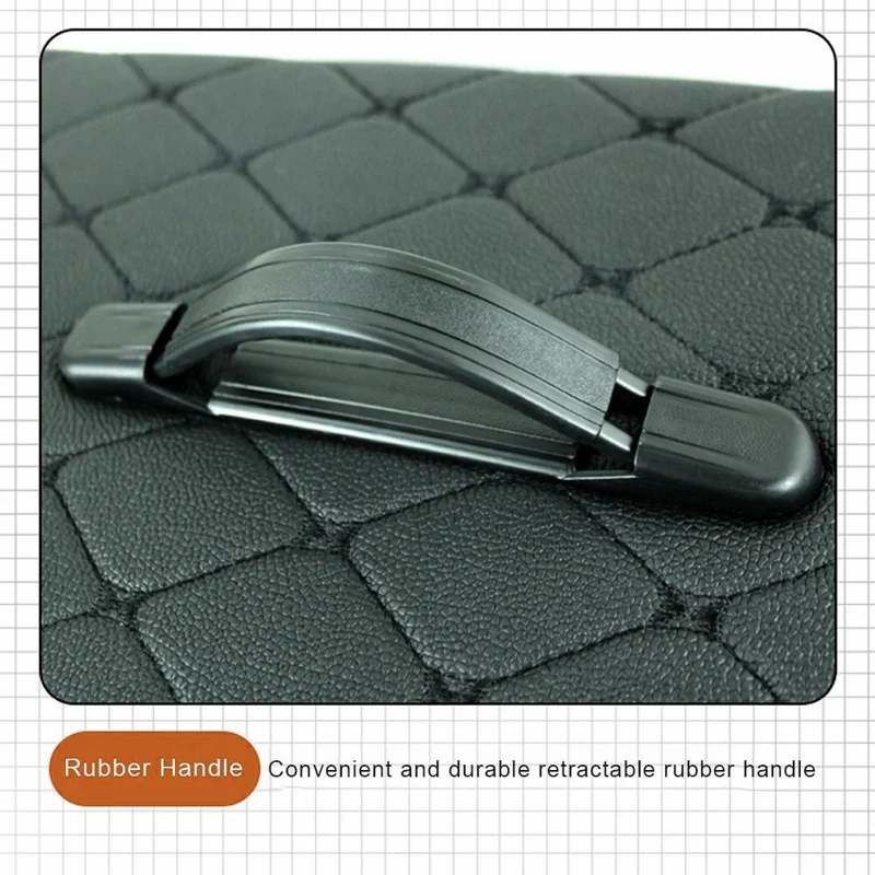 10006 Foldable Car Trunk Organizer Container Leather Storage Box, Small Size - Grid / Black+Beige Line