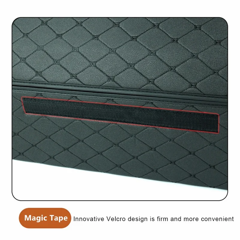 10006 Foldable Car Trunk Organizer Container Leather Storage Box, Small Size - Grid / Black+Beige Line