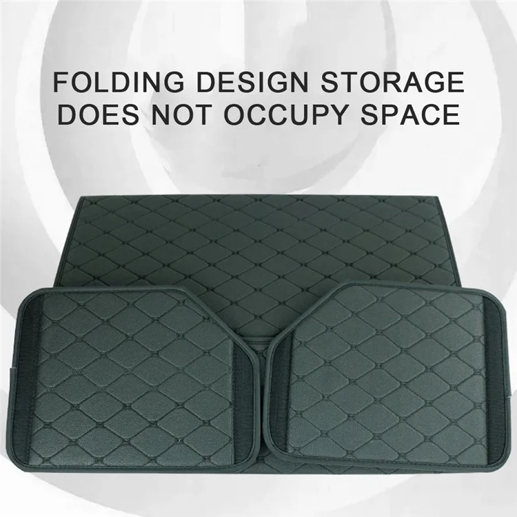 10006 Foldable Car Trunk Organizer Container Leather Storage Box, Small Size - Black+Beige Line