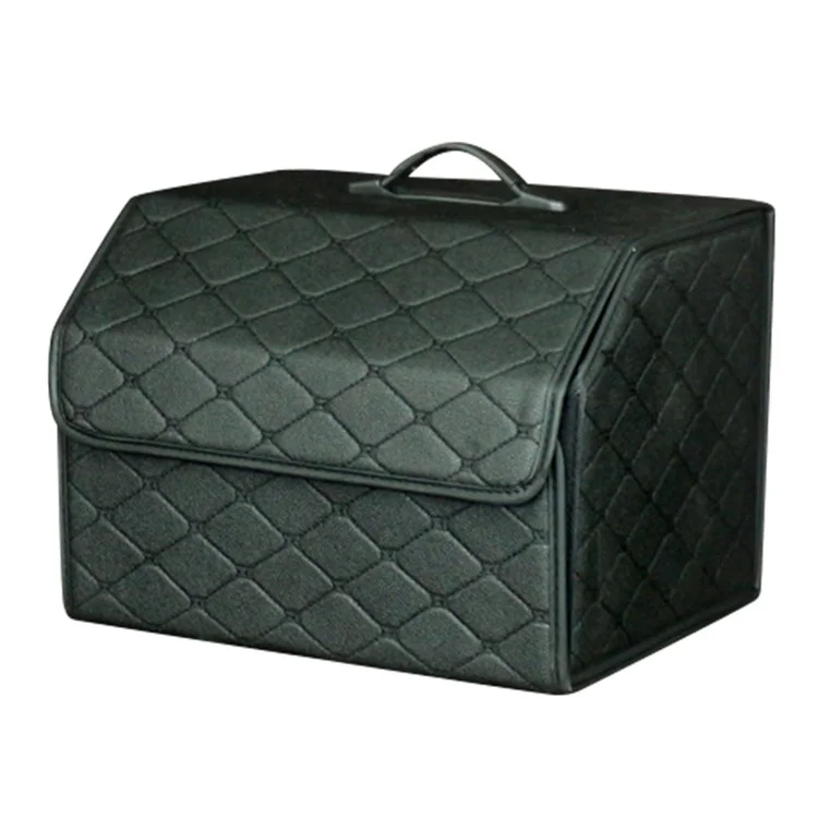 10006 Caja de almacenamiento plegable de cuero para el maletero del coche, tamaño mediano - Negro+Línea negra
