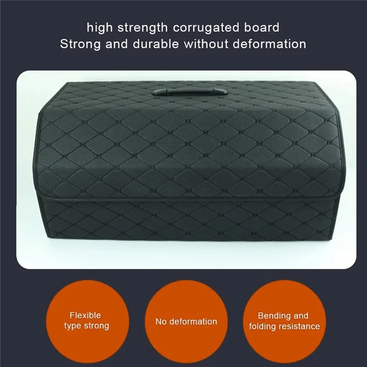 10006 Caja de almacenamiento plegable de cuero para el maletero del coche, tamaño mediano - Negro+Línea negra
