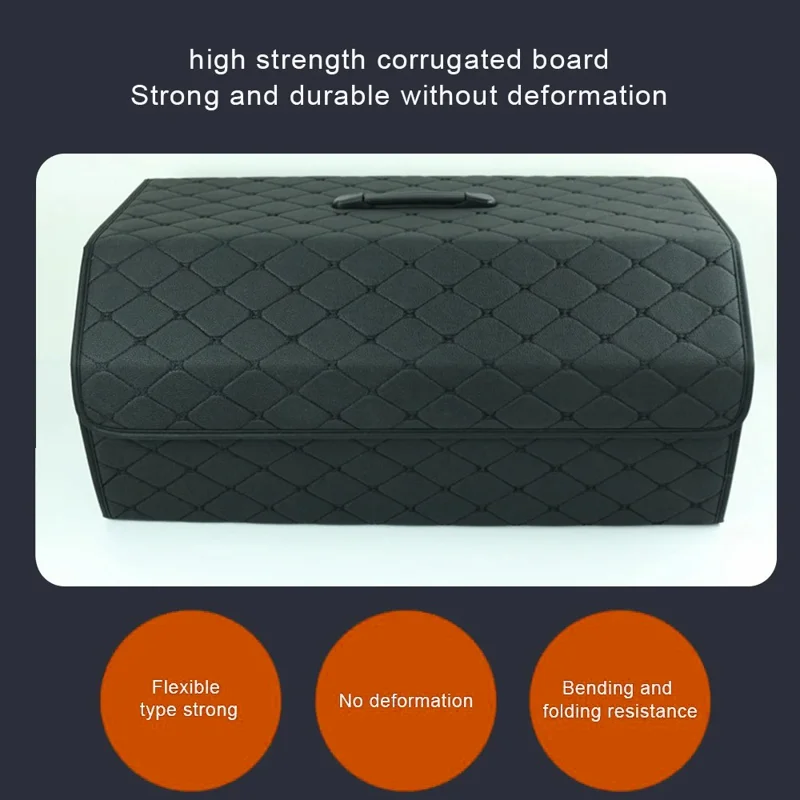 10006 Car Trunk Folding Leather Storage Box with Rubber Handle, Large Size - Wine Red+Beige Line