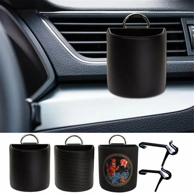 Car Air Vent Pouch Leather Storage Bag Vehicle Organizer - Black
