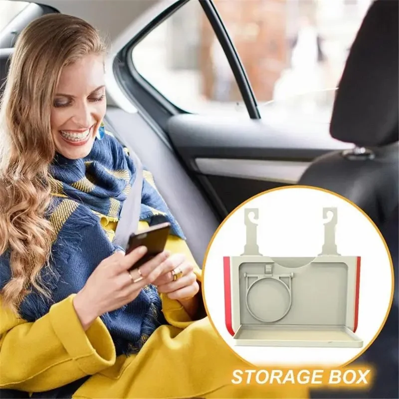 KJ02 ABS+TPE Car Back Seat Organizer Foldable Storage Box Water Bottle Holder - Black