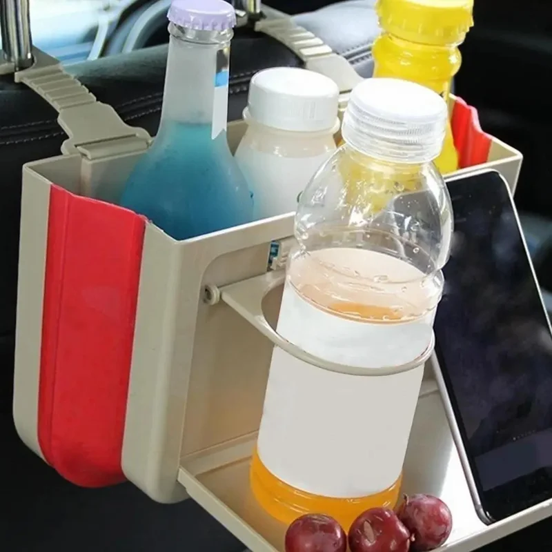 KJ02 ABS+TPE Car Back Seat Organizer Foldable Storage Box Water Bottle Holder - Black