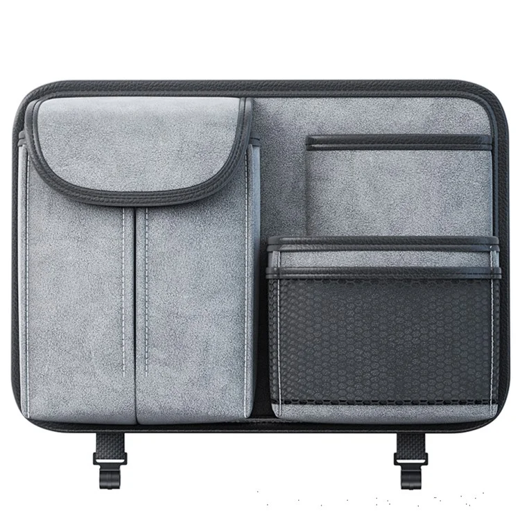 Silaire D'auto en Cuir en Cuir de Mouton Organisateur de Tissu Sac de Rangement Multi-fonctions - Gris