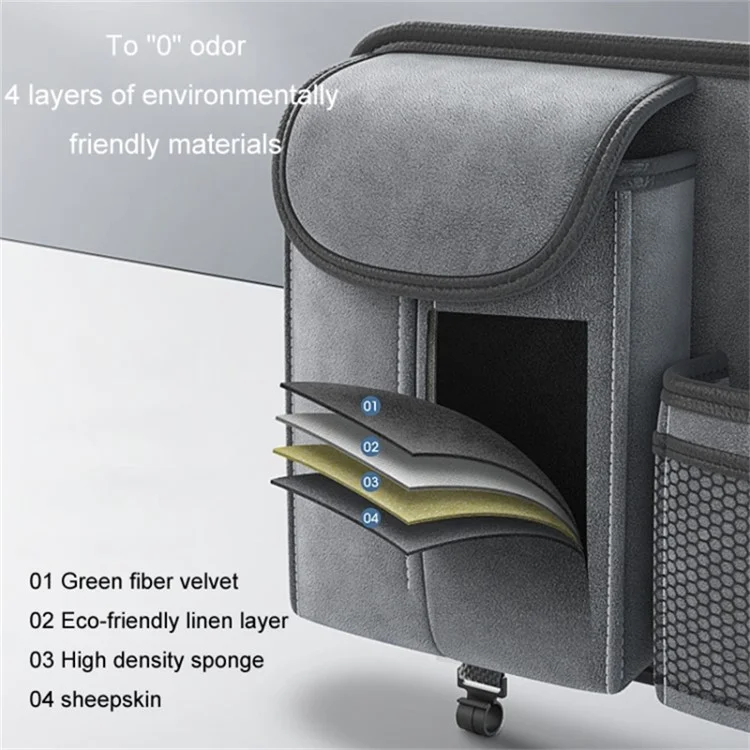 Sheepskin Leather Car Seat Back Organizer Tissue Holder Multi-function Storage Bag - Grey