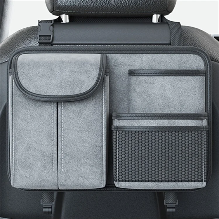 Silaire D'auto en Cuir en Cuir de Mouton Organisateur de Tissu Sac de Rangement Multi-fonctions - Gris