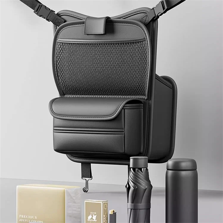 Sac de siège de voiture en cuir AT3088 - Boîte de rangement pour petite table de véhicule - Noir
