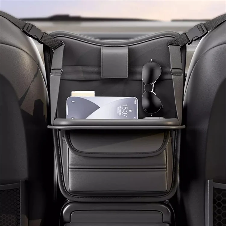 Sac de siège de voiture en cuir AT3088 - Boîte de rangement pour petite table de véhicule - Noir