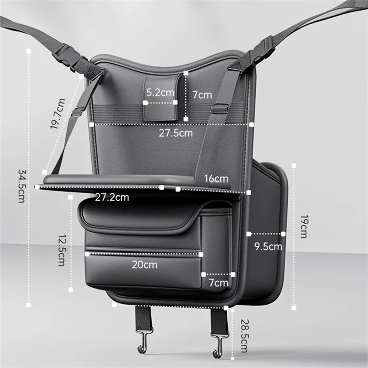 Sac de siège de voiture en cuir AT3088 - Boîte de rangement pour petite table de véhicule - Noir