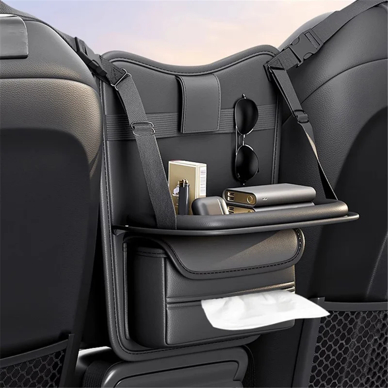 AT3088 Leather Car Seat Middle Bag Vehicle Small Table Tissue Box Storage Bag - Brown