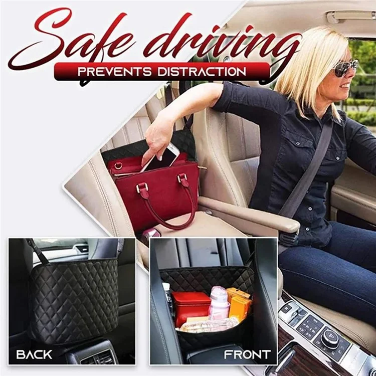 5246 PU Leather Handbag Holder Seat Back Organizer Bag Between Car Seats, Size L