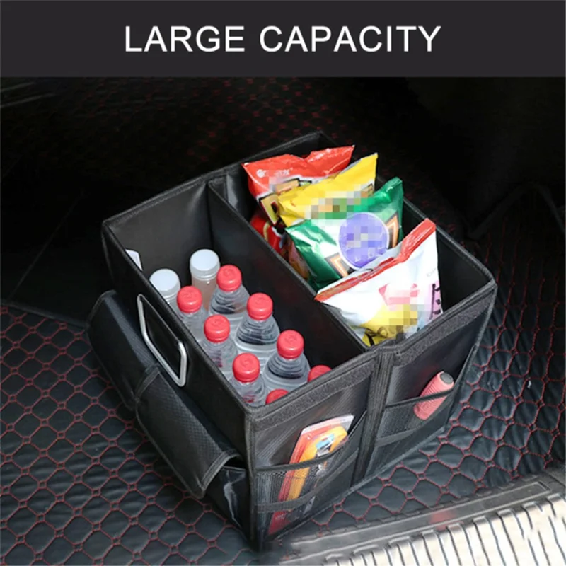 Size S 36L Car Trunk Storage Box with Lid Oxford Cloth Foldable Reflective Car Boot Case - Black
