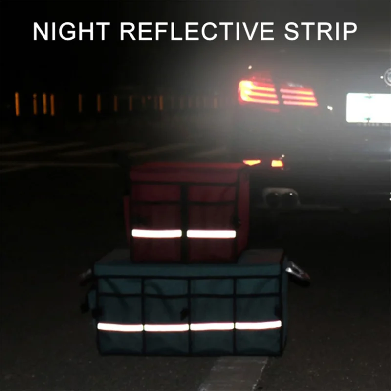 Size S 36L Car Trunk Storage Box with Lid Oxford Cloth Foldable Reflective Car Boot Case - Black