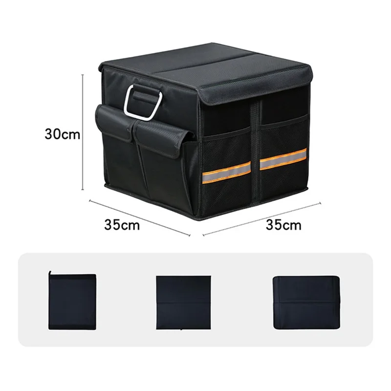 Size S 36L Car Trunk Storage Box with Lid Oxford Cloth Foldable Reflective Car Boot Case - Black