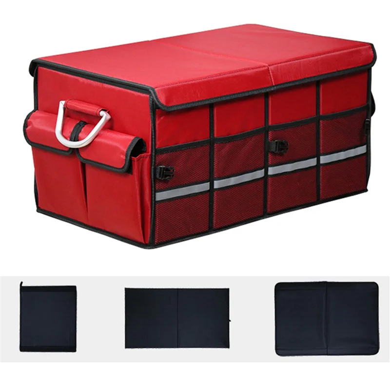 Size L 66L Foldable Car Trunk Storage Box with Lid Oxford Cloth Storage Organizer - Red