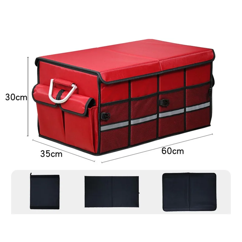 Size L 66L Foldable Car Trunk Storage Box with Lid Oxford Cloth Storage Organizer - Red