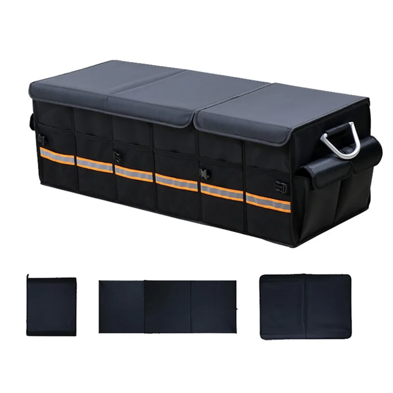Lengthened Size L 100L Car Trunk Storage Box Oxford Cloth Foldable Organizer with Lid - Black